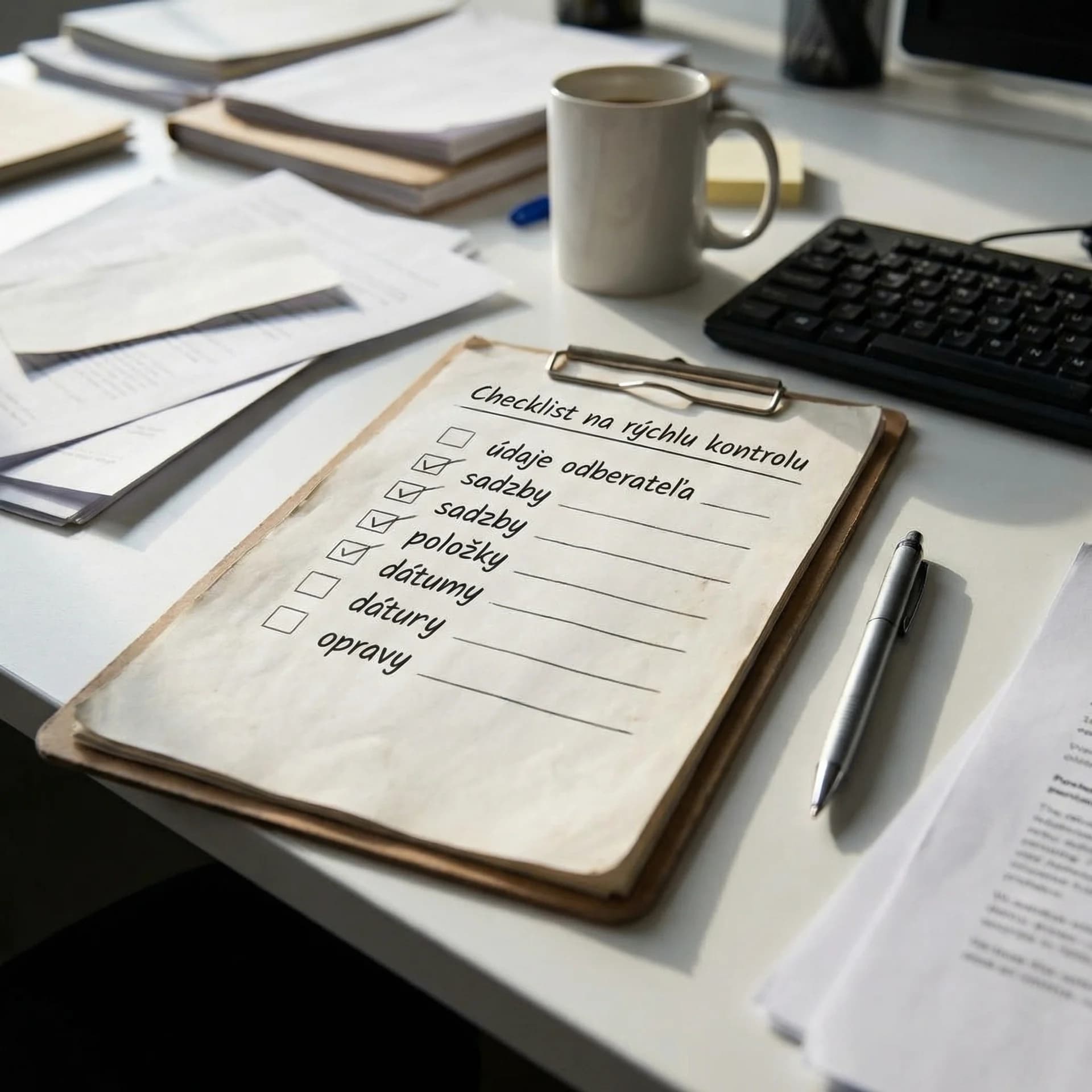 Najčastejšie chyby na faktúrach: údaje odberateľa, sadzby, položky, dátumy, opravy. Checklist na rýchlu kontrolu.