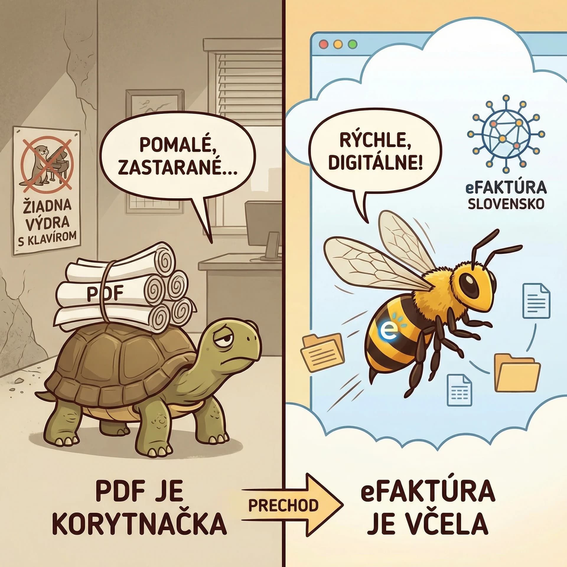 eFaktúra Slovensko: PDF je korytnačka, eFaktúra je včela (a ty nemusíš robiť vydru s klavírom)